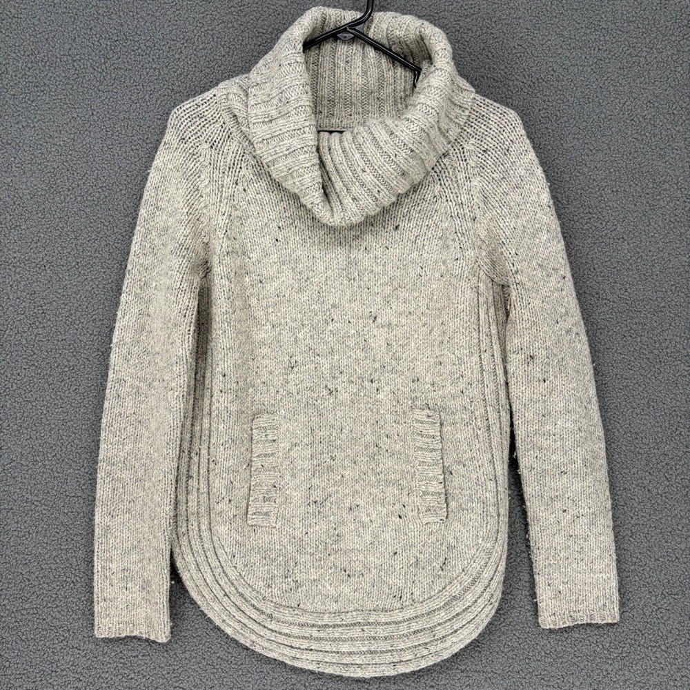 Cynthia Rowley Cowl Neck Wool Blend Sweater Grey Oatmeal Marl Pockets Small